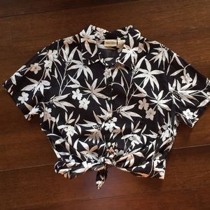 Black and white print button down top